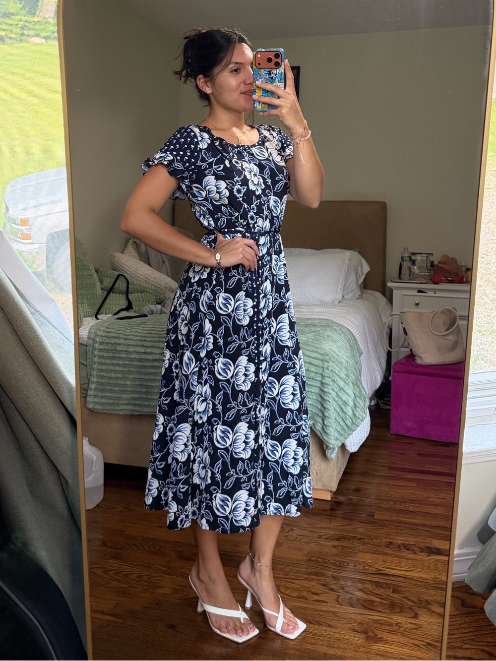 Y2K Perceptions Floral Midi Dress with Puff Sleeves